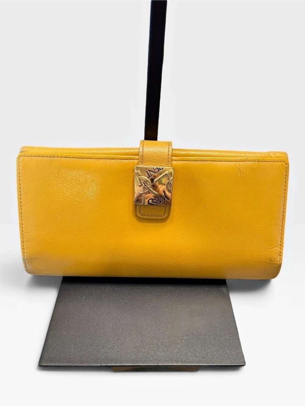 Yves Saint Laurent YSL Authentic Yellow Leather Wallet Y2K Vintage Metal Buckle